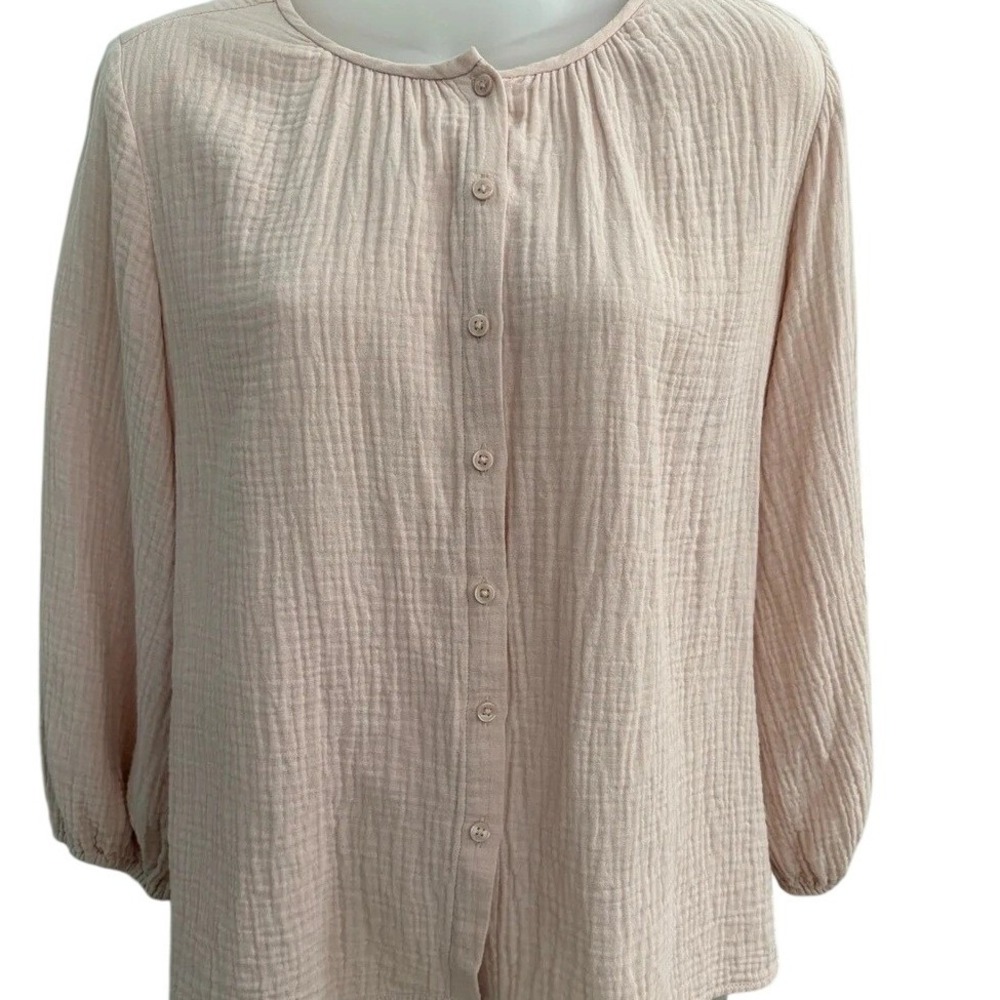 Ann Taylor Womens Blush Color Double Gauze 100% Cotton Button Down Peasant Small